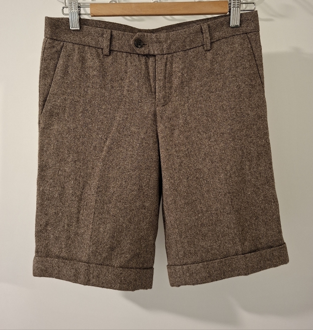 Uniqlo Women's Brown Tweed-effect Wool-blend Bermuda Shorts (Size US 24)